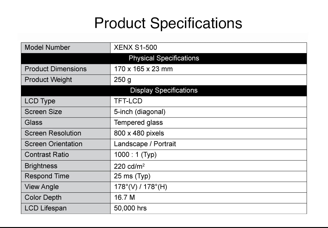 XENX S1-500 Product Specifications